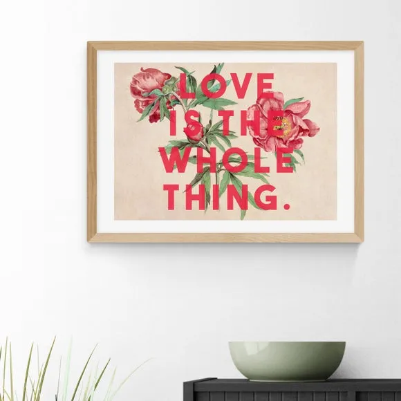 Typography Wall Print with Florals - Red