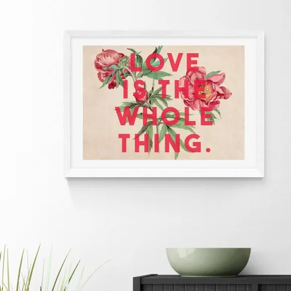 Typography Wall Print with Florals - Red