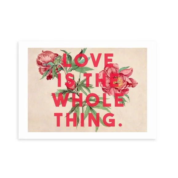 Typography Wall Print with Florals - Red