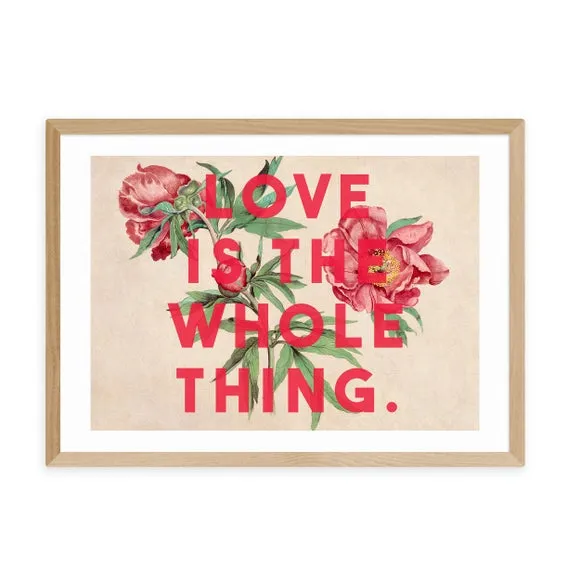 Typography Wall Print with Florals - Red
