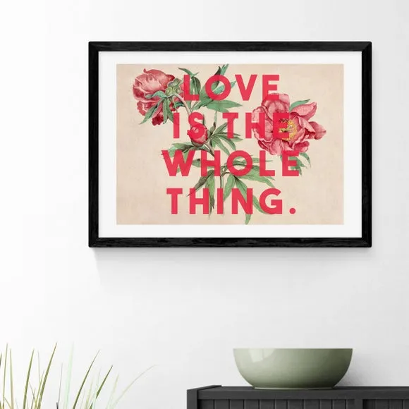 Typography Wall Print with Florals - Red