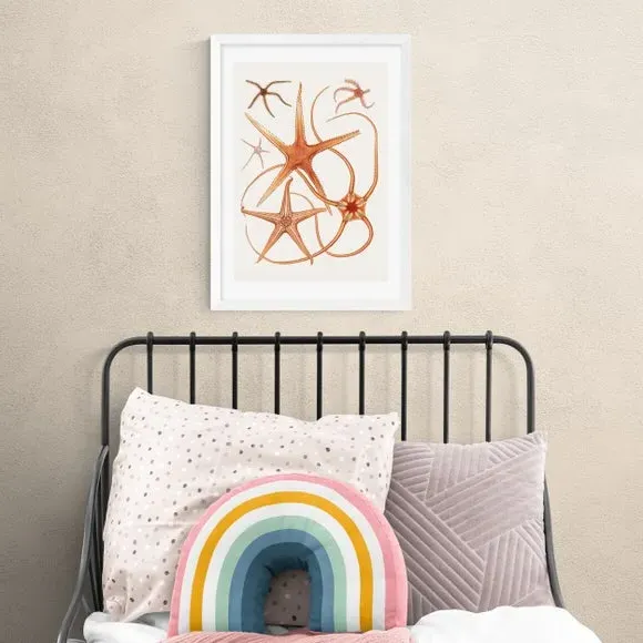 Vintage Starfish Wall Print - Orange, Paper