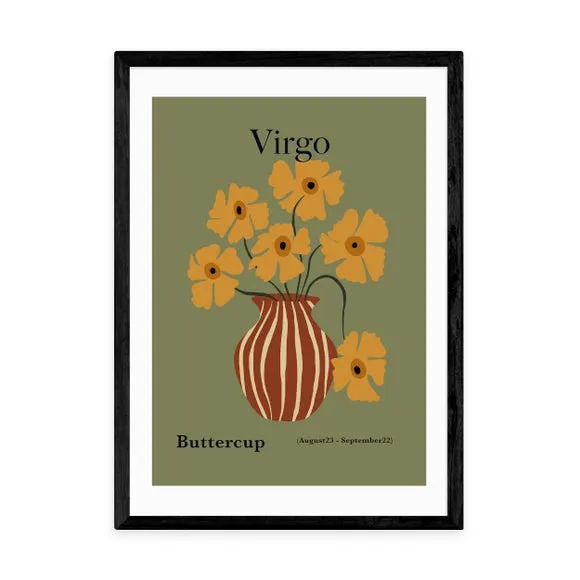 Virgo Art Print with Buttercups - Green