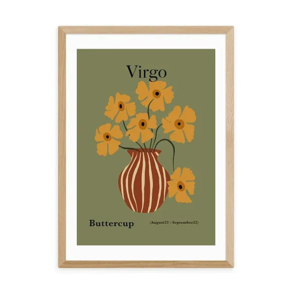 Virgo Art Print with Buttercups - Green