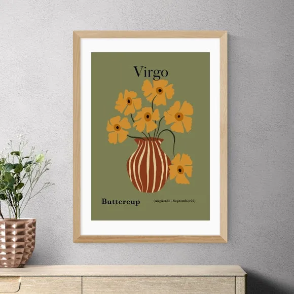 Virgo Art Print with Buttercups - Green