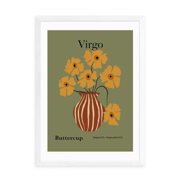 Virgo Art Print with Buttercups - Green