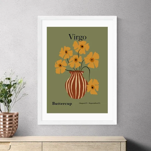 Virgo Art Print with Buttercups - Green