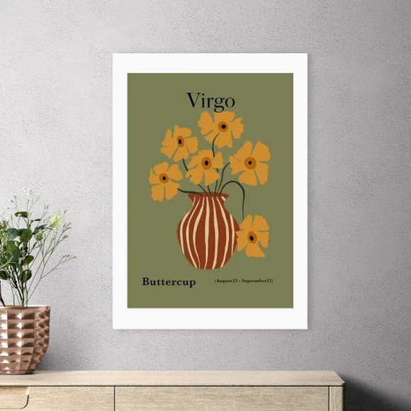 Virgo Art Print with Buttercups - Green