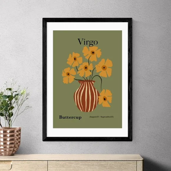 Virgo Art Print with Buttercups - Green