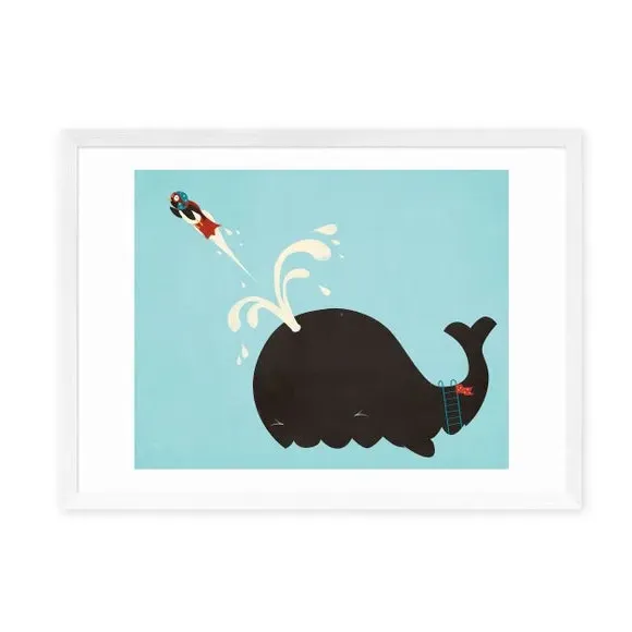 Whale Design Wall Print - Blue, Archival Paper