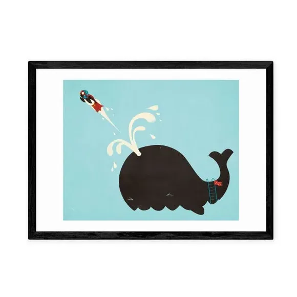 Whale Design Wall Print - Blue, Archival Paper