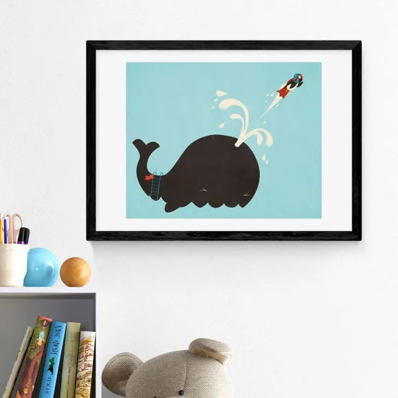 Whale Design Wall Print - Blue, Archival Paper