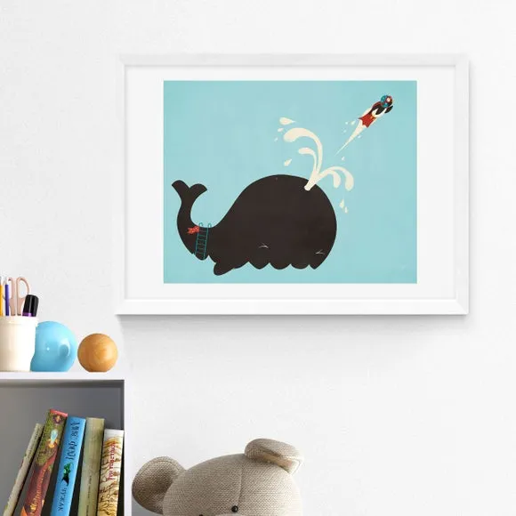 Whale Design Wall Print - Blue, Archival Paper