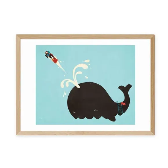 Whale Design Wall Print - Blue, Archival Paper