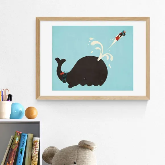 Whale Design Wall Print - Blue, Archival Paper