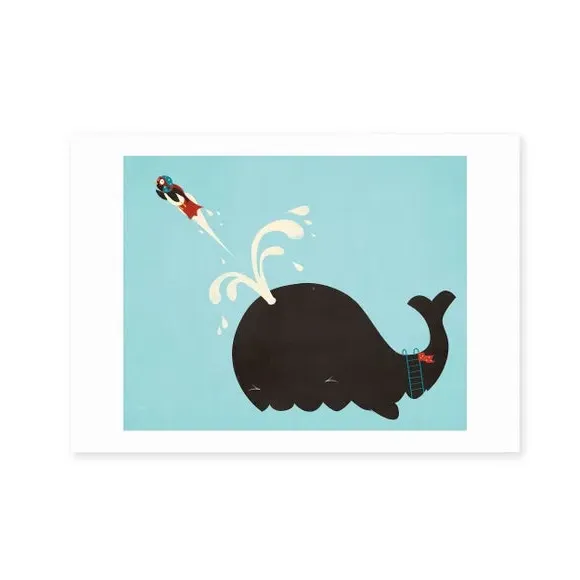 Whale Design Wall Print - Blue, Archival Paper