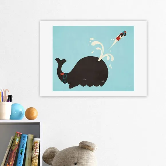 Whale Design Wall Print - Blue, Archival Paper