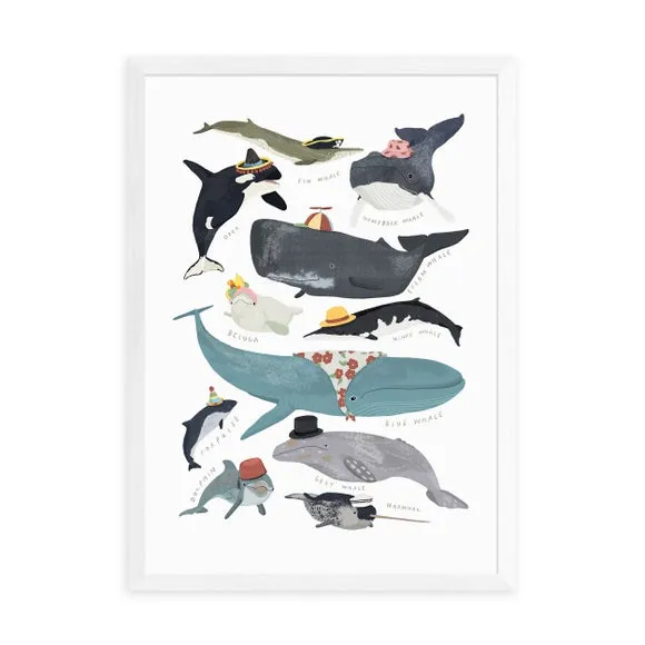 Whales In Hats Wall Print - Multicolor