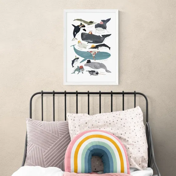 Whales In Hats Wall Print - Multicolor