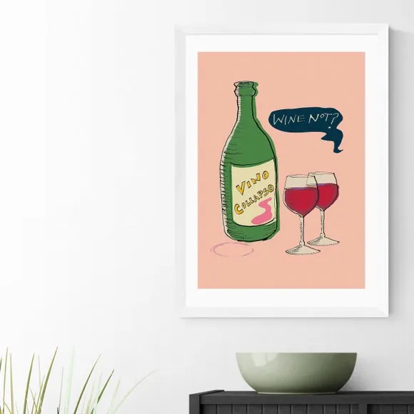 Wine Not Wall Print - Pink, Archival Paper