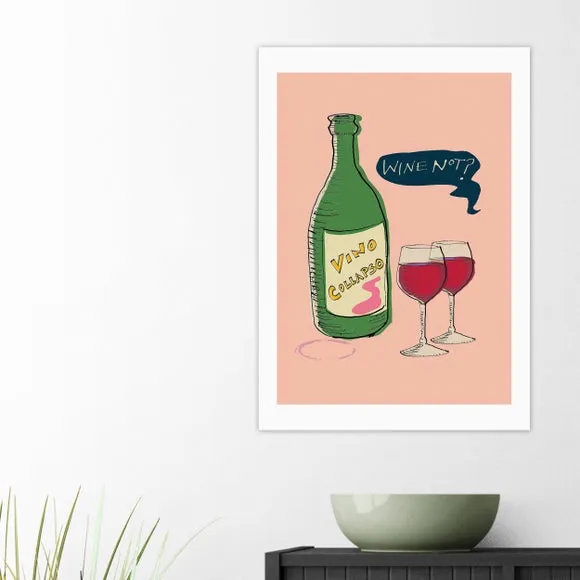Wine Not Wall Print - Pink, Archival Paper