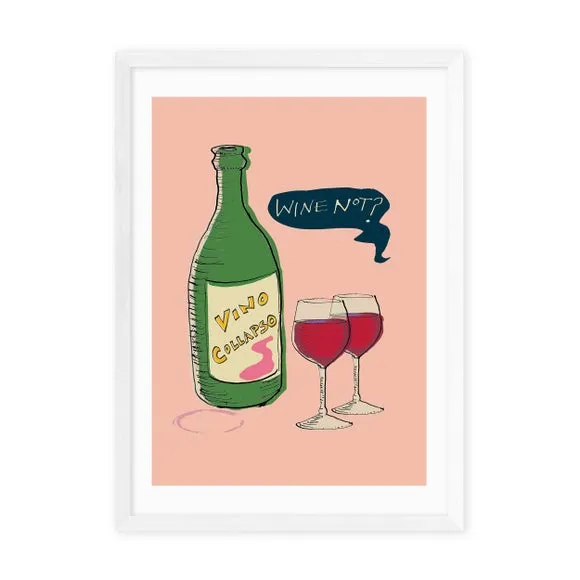 Wine Not Wall Print - Pink, Archival Paper