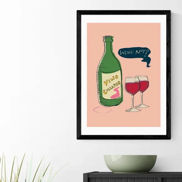 Wine Not Wall Print - Pink, Archival Paper