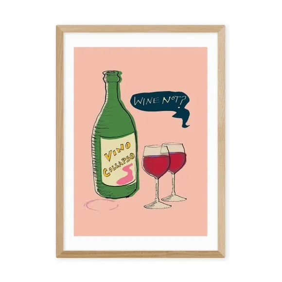 Wine Not Wall Print - Pink, Archival Paper