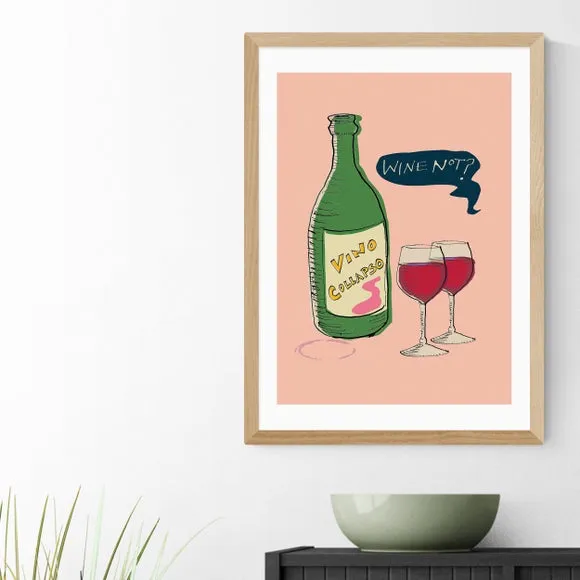 Wine Not Wall Print - Pink, Archival Paper