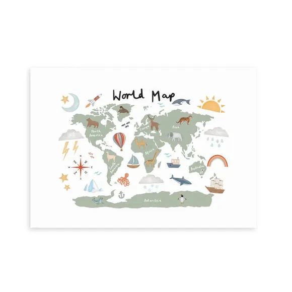 World Map Wall Print - Green