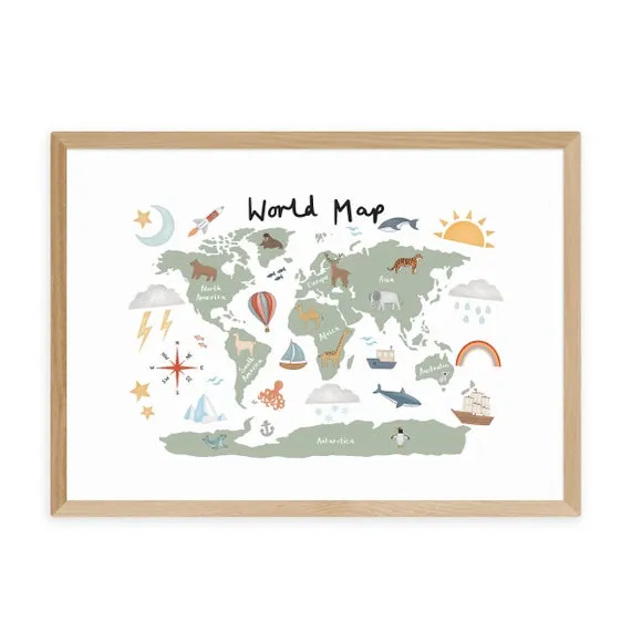 World Map Wall Print - Green