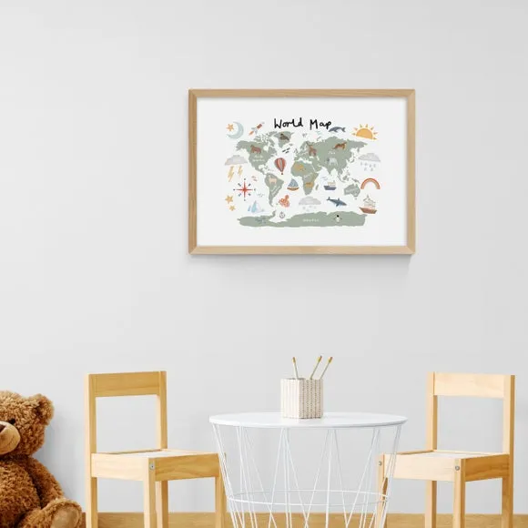 World Map Wall Print - Green