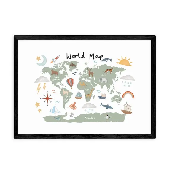 World Map Wall Print - Green
