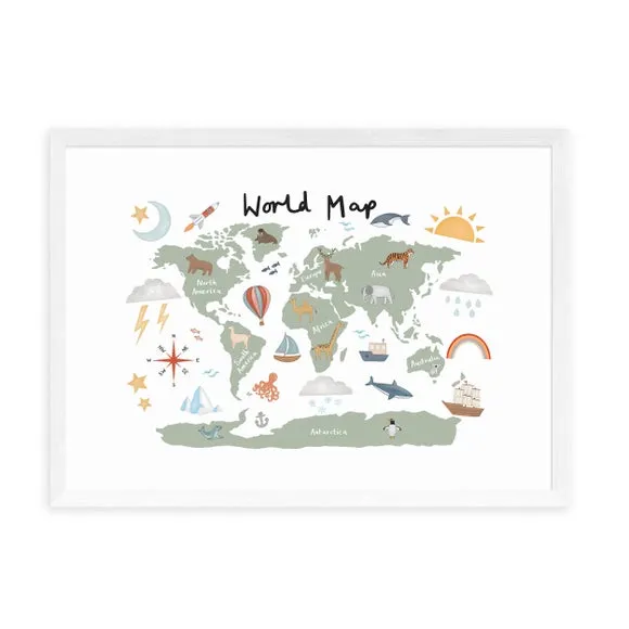 World Map Wall Print - Green