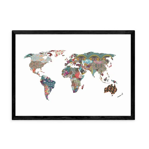 World Map Wall Print - Multicolor, Paper