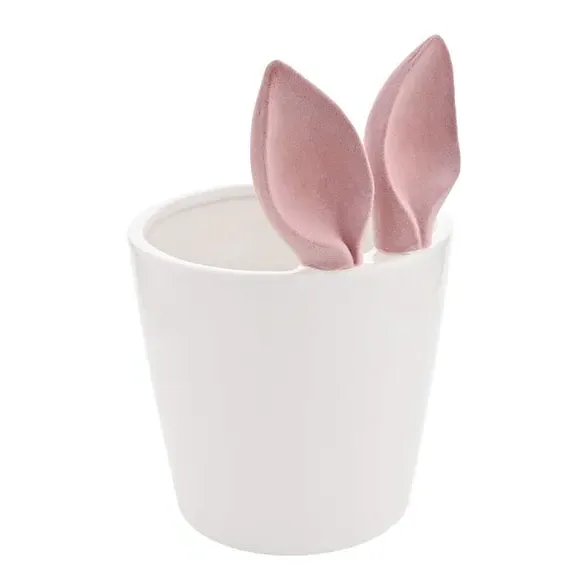 Bunny Ears Plant Pot with Flocked Design - White