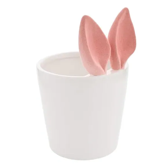 Bunny Ears Plant Pot with Flocked Design - White