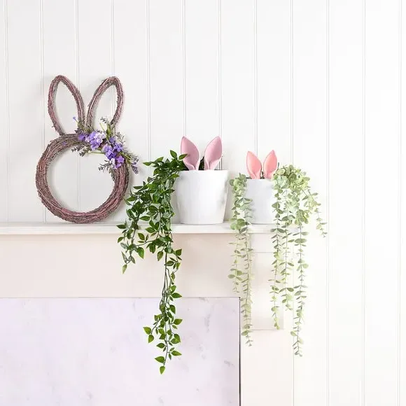 Bunny Ears Plant Pot with Flocked Design - White