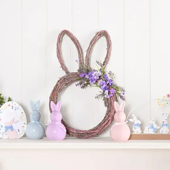 Bunny Ears Wreath - Purple, Natural Material image