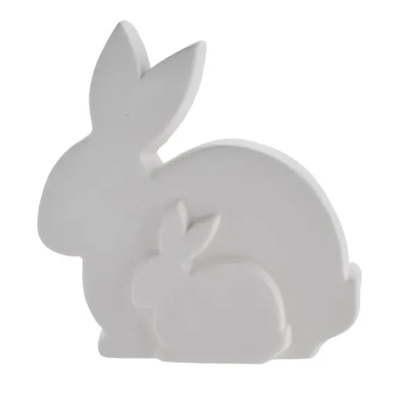 Bunny LED Light with Baby - White, Ceramic
