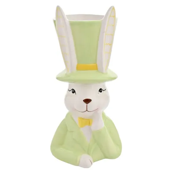 Bunny Plant Pot with Top Hat - Grey