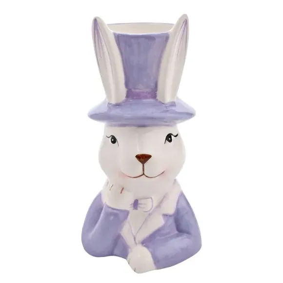 Bunny Plant Pot with Top Hat - Purple