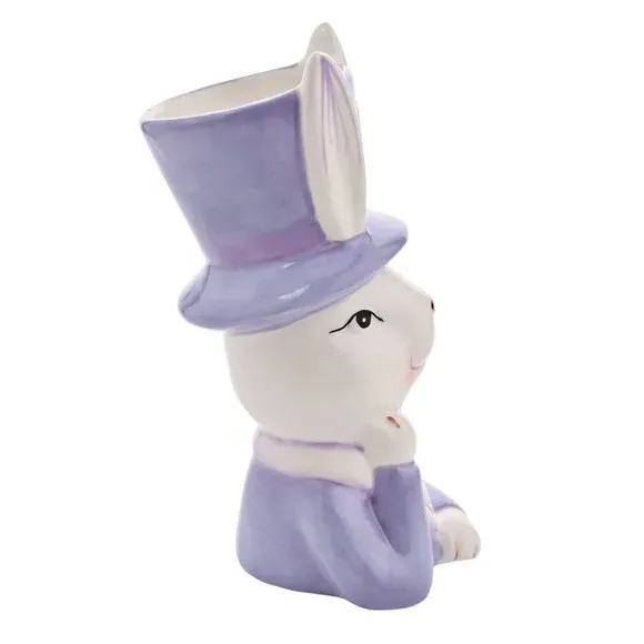 Bunny Plant Pot with Top Hat - Purple