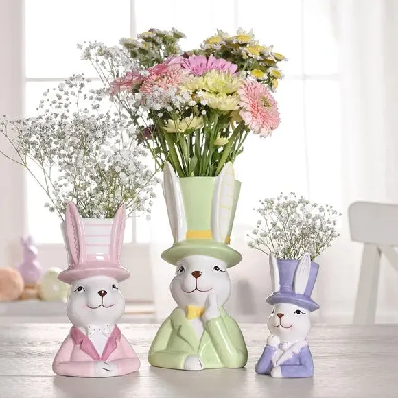 Bunny Plant Pot with Top Hat - Purple image