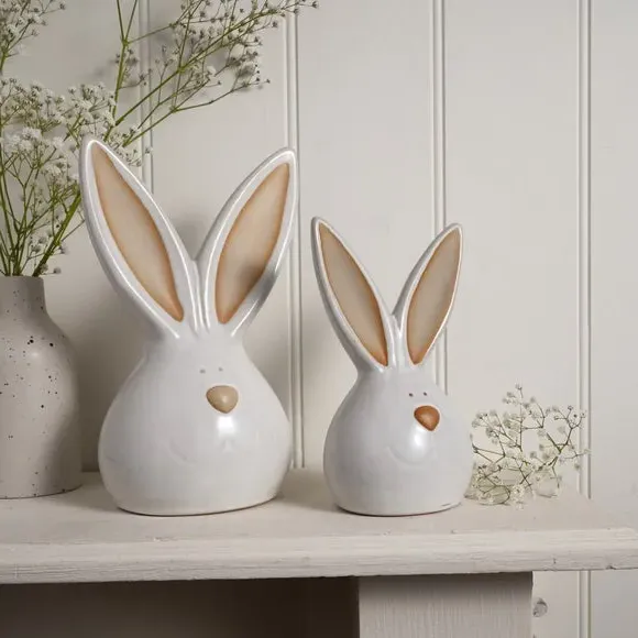 Ceramic Bunny Ornament - White, Glossy Finish