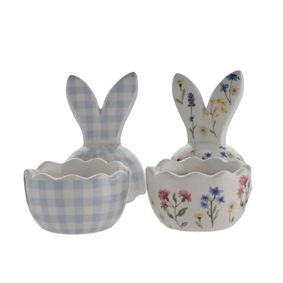 Set of 2 Bunny Ear Egg Cups - Blue, Ceramic