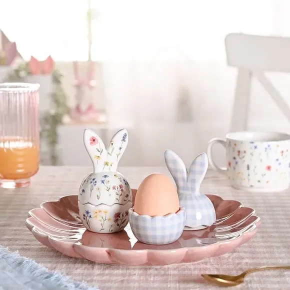 Set of 2 Bunny Ear Egg Cups - Blue, Ceramic