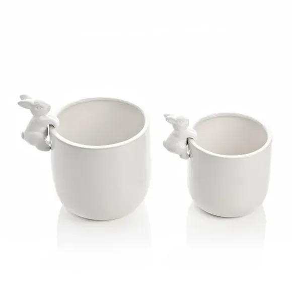 Set of 2 Bunny Plant Pots - White, Porcelain
