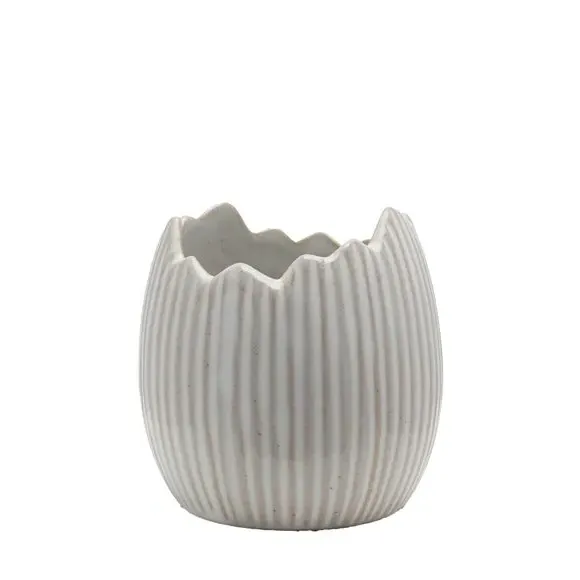 Set of 2 Egg Shell Plant Pots - White, Ceramic