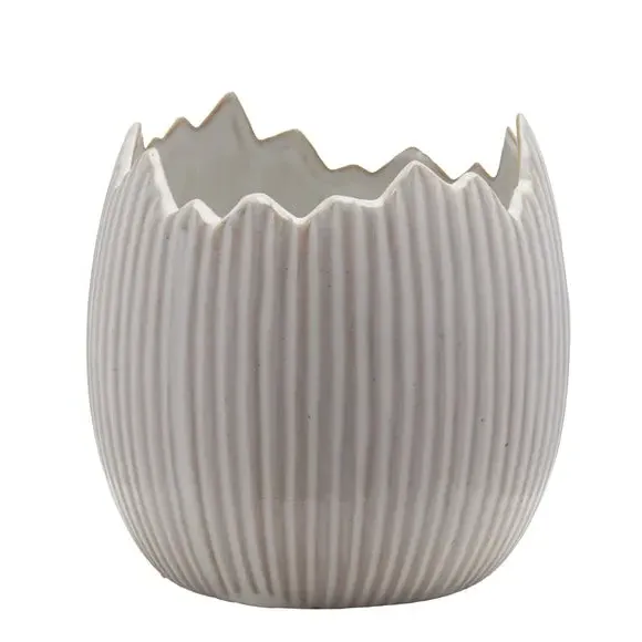 Set of 2 Egg Shell Plant Pots - White, Ceramic